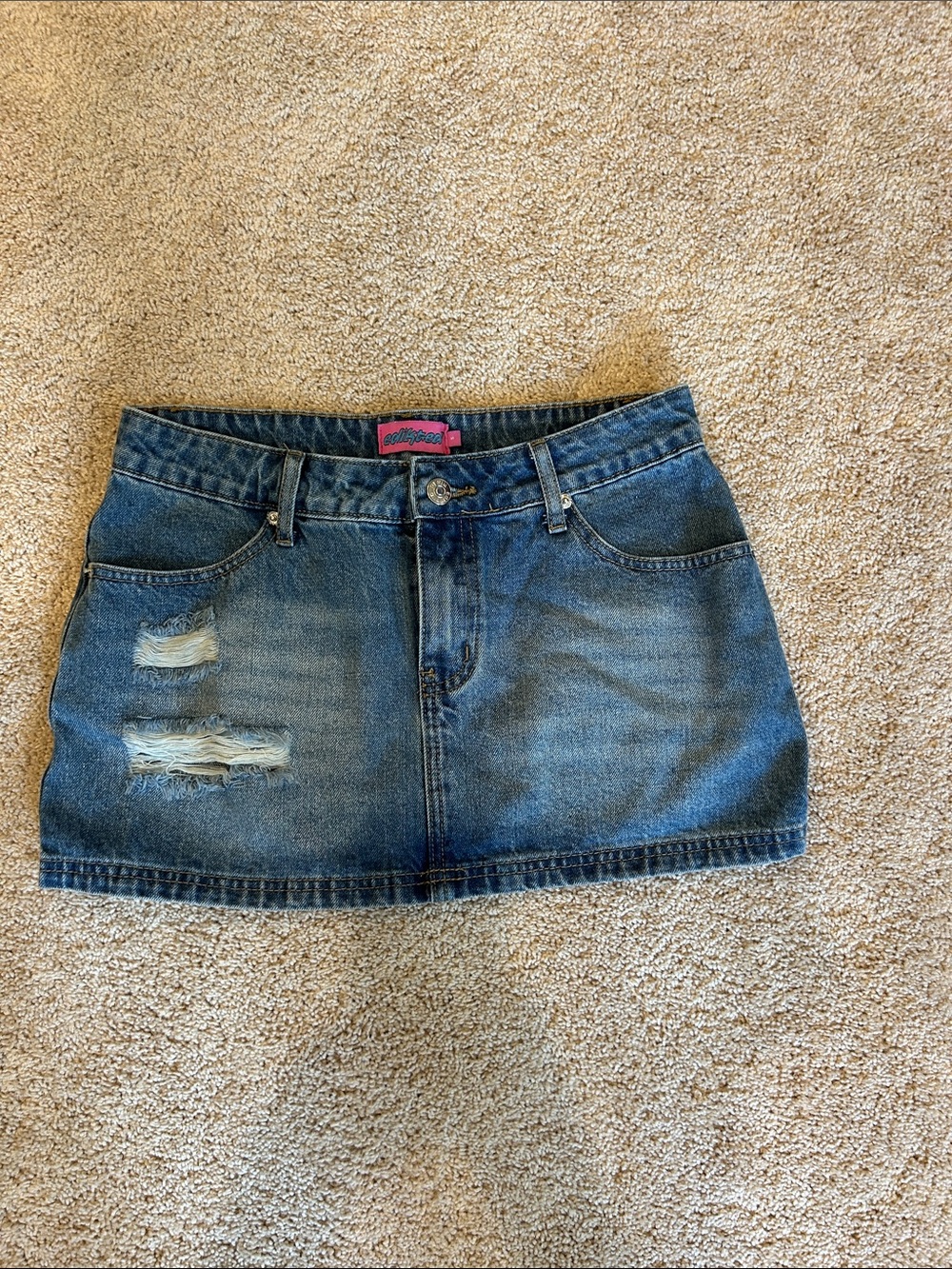 Edikted Distressed Blue Denim Mini Skirt